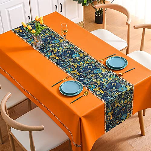 Chickwin Tischdecke Abwaschbar Wachstuch, Abwischbar Retro Paisley PVC Kunststoff Rechteckig Garten Tischdecke Wasserdicht Fleckschutz Dekoration Tischdecke (100x160cm,Orange) von Chickwin