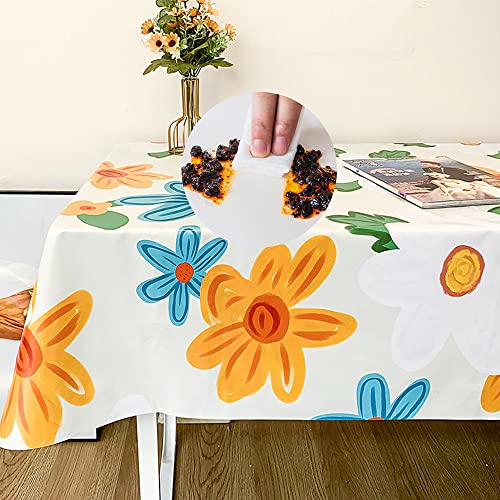 Chickwin Tischdecke Abwaschbar Wachstuch, Frühlings Blumen Abwischbar PVC Kunststoff Rechteckig Garten Tischdecke Wasserdicht Fleckschutz Dekoration Tischdecke (Gelbe Blumen,120x120cm) von Chickwin