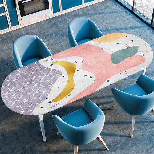 Chickwin Tischdecke Oval Abwaschbar Abstrakter Geometrischer Stil Tischschoner Elastische Kante, Tischtuch aus Polyester für Küche Esszimmer Garten Balkon Camping (122x173cm,Abstrakt) von Chickwin