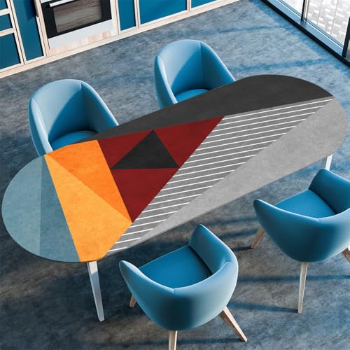 Chickwin Tischdecke Oval Abwaschbar Geometrischer Retro Bedruckte Tischschoner Elastische Kante, Tischtuch aus Polyester für Küche Esszimmer Garten Balkon Camping (122x183cm,schwarzes Dreieck) von Chickwin