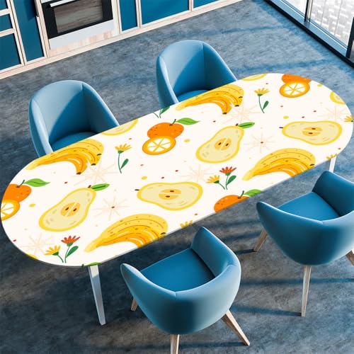 Chickwin Tischdecke Oval Abwaschbar Obst Bedruckte Tischschoner Elastische Kante, Tischtuch aus Polyester für Küche Esszimmer Garten Balkon Camping (107x183cm(42"x72"),Banane) von Chickwin