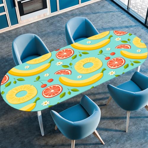 Chickwin Tischdecke Oval Abwaschbar Obst Bedruckte Tischschoner Elastische Kante, Tischtuch aus Polyester für Küche Esszimmer Garten Balkon Camping (122x173cm(48"x68"),Grapefruit) von Chickwin