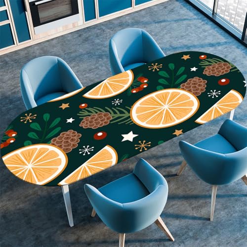 Chickwin Tischdecke Oval Abwaschbar Obst Bedruckte Tischschoner Elastische Kante, Tischtuch aus Polyester für Küche Esszimmer Garten Balkon Camping (132x229cm(52"x90"),Orange) von Chickwin