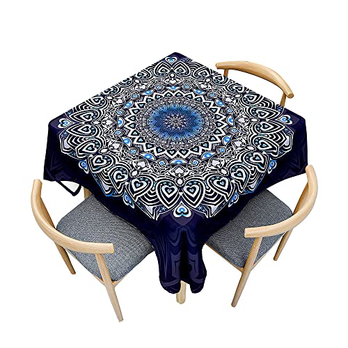 Chickwin Tischdecke Quadratisch Lotuseffekt Wasserdicht Exotisch Luxus Mandala Druck Polyester Tischdecken Abwaschbar Pflegeleicht Patio Garten Tischdekoration (200x200cm,Navy Blau) von Chickwin