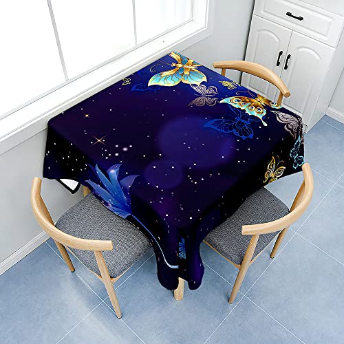 Chickwin Tischdecke Quadratisch Wasserdicht 3D Fantasy-Starlight-Schmetterling Bedruckte Polyester Tischdecken Abwaschbar Pflegeleicht Patio Garten Tischdekoration (140x140cm,Blau) von Chickwin