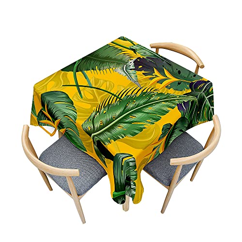 Chickwin Tischdecke Quadratisch Wasserdicht 3D Monstera & Palmblätter Bedruckte Polyester Tischdecken Abwaschbar Pflegeleicht Patio Garten Tischdekoration (120x120cm,Gelb) von Chickwin