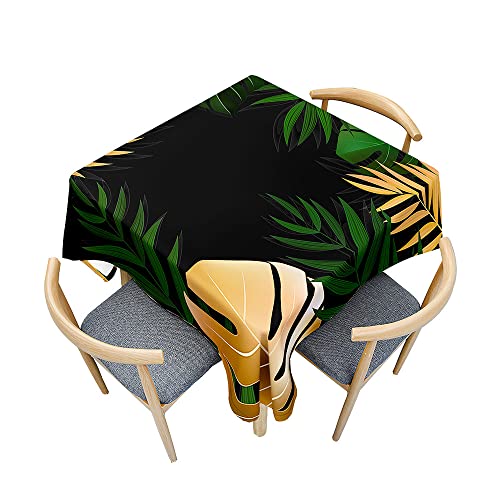 Chickwin Tischdecke Quadratisch Wasserdicht 3D Monstera & Palmblätter Bedruckte Polyester Tischdecken Abwaschbar Pflegeleicht Patio Garten Tischdekoration (120x120cm,Schwarz) von Chickwin