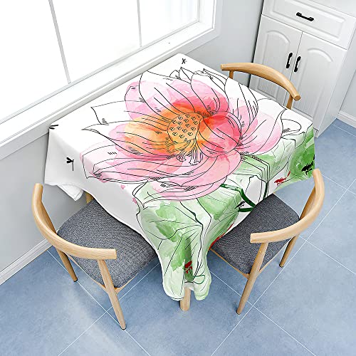 Chickwin Tischdecke Quadratisch Wasserdicht 3D Orientalische Kunst Lotus Blume Bedruckte Polyester Tischdecken Abwaschbar Pflegeleicht Patio Garten Tischdekoration (120x120cm,Aquarell) von Chickwin