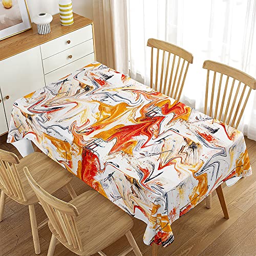 Chickwin Tischdecke Rechteckig Moderne Kunst Bunt Abstraktes Ölgemälde Drucken Wasserdicht Tischdecke aus Polyester, Partytischdecken Abwaschbar Multifunktion Tischdeko (140x140cm,Orange Weiß) von Chickwin