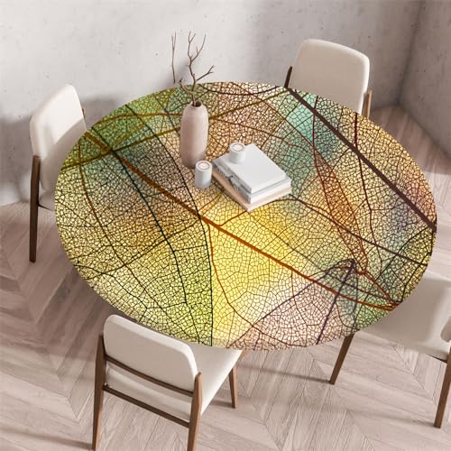 Chickwin Tischdecke Runde Wasserdicht Abwaschbar Transparenter 3D-Blattdruck Tischschoner Elastische Kante, Tischtuch aus Polyester für Küche, Esszimmer, Garten, Balkon (gesprenkelt,100cm) von Chickwin