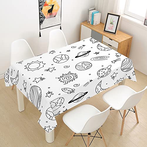 Chickwin Wasserdicht Tischdecke Kreative Rakete Kosmischer Planet Bedruckte Rechteckig Tischdecke Abwaschbar aus Polyester Tischdecke für Dekoration des Kinderzimmer (140x240cm,Weiß) von Chickwin