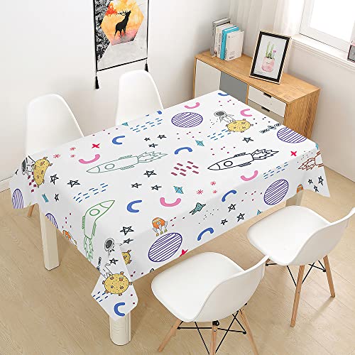 Chickwin Wasserdicht Tischdecke Kreative Rakete Kosmischer Planet Bedruckte Rechteckig Tischdecke Abwaschbar aus Polyester Tischdecke für Dekoration des Kinderzimmer (90x90cm,kosmisches Element) von Chickwin