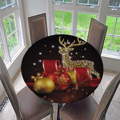 Chickwin Weihnachten Runde Tischdecke 3D Wunderschöne Weihnachtskugeln Druck wasserdichte AbwischbareTischtuch mit Gummiband, Stehtisch Hussen für Drinnen und Draußen (Für Tisch 70-80 cm,B) von Chickwin