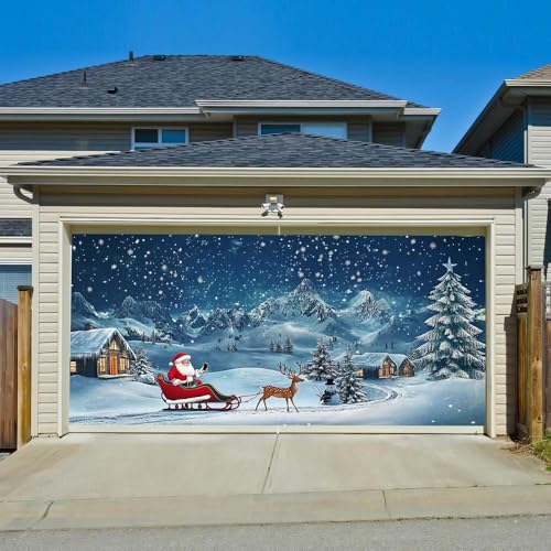 Chickwin Weihnachten Urlaub Garagentor Banner Abdeckung, Große Größe Xmas Frohe Weihnachten Dekorationen Klassiker Schnee für Happy New Year Outdoor Hintergrund (Holzhaus,150x200cm) von Chickwin