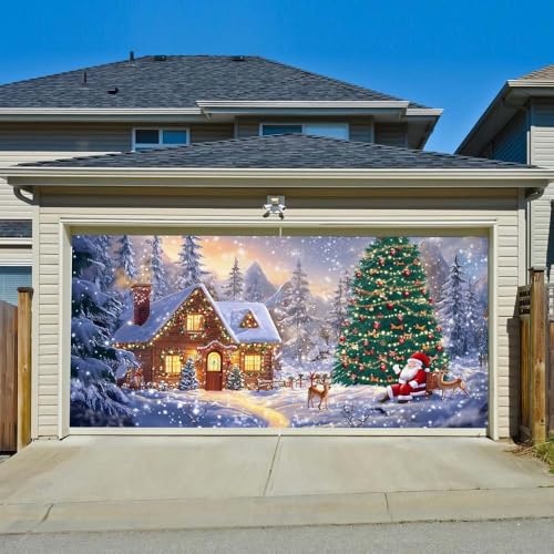 Chickwin Weihnachten Urlaub Garagentor Banner Abdeckung, Große Größe Xmas Frohe Weihnachten Dekorationen Klassiker Schnee für Happy New Year Outdoor Hintergrund (Leuchtend,150x200cm) von Chickwin