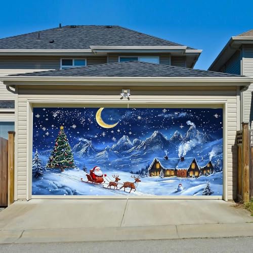 Chickwin Weihnachten Urlaub Garagentor Banner Abdeckung, Große Größe Xmas Frohe Weihnachten Dekorationen Klassiker Schnee für Happy New Year Outdoor Hintergrund (Ren,150x200cm) von Chickwin