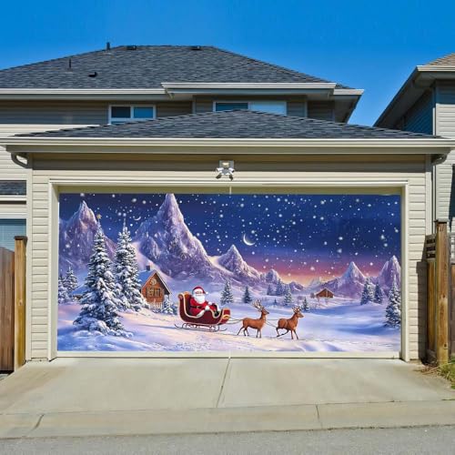 Chickwin Weihnachten Urlaub Garagentor Banner Abdeckung, Große Größe Xmas Frohe Weihnachten Dekorationen Klassiker Schnee für Happy New Year Outdoor Hintergrund (Schlitten,150x200cm) von Chickwin