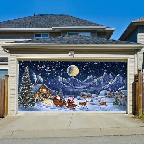 Chickwin Weihnachten Urlaub Garagentor Banner Abdeckung, Große Größe Xmas Frohe Weihnachten Dekorationen Klassiker Schnee für Happy New Year Outdoor Hintergrund (Weihnachtsmann,150x200cm) von Chickwin