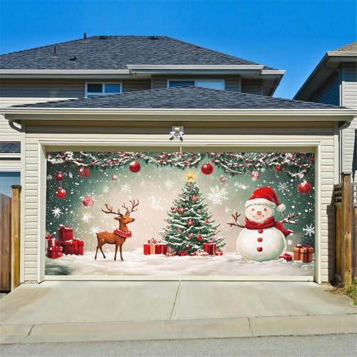 Chickwin Weihnachten Urlaub Garagentor Banner Abdeckung, Große Größe Xmas Frohe Weihnachten Dekorationen Klassiker Weihnachtsmann für Happy New Year Outdoor Hintergrund (150x200cm,Glücklich) von Chickwin