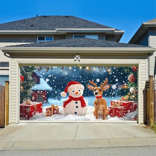 Chickwin Weihnachten Urlaub Garagentor Banner Abdeckung, Große Größe Xmas Frohe Weihnachten Dekorationen Klassiker Weihnachtsmann für Happy New Year Outdoor Hintergrund (150x200cm,Schneeflocke) von Chickwin