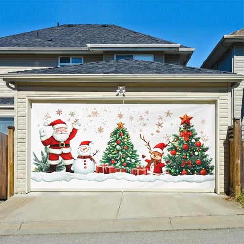 Chickwin Weihnachten Urlaub Garagentor Banner Abdeckung, Große Größe Xmas Frohe Weihnachten Dekorationen Klassiker Weihnachtsmann für Happy New Year Outdoor Hintergrund (150x200cm,Weihnachtsbaum) von Chickwin