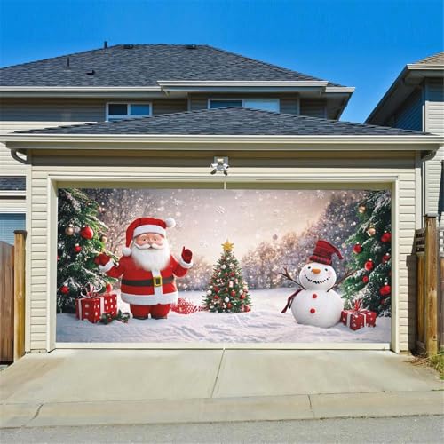 Chickwin Weihnachten Urlaub Garagentor Banner Abdeckung, Große Größe Xmas Frohe Weihnachten Dekorationen Klassiker Weihnachtsmann für Happy New Year Outdoor Hintergrund (150x200cm,Weiß) von Chickwin