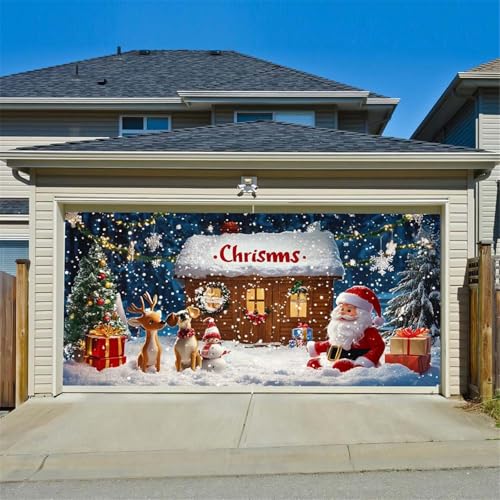 Chickwin Weihnachten Urlaub Garagentor Banner Abdeckung, Große Größe Xmas Frohe Weihnachten Dekorationen Klassiker für Happy New Year Outdoor Hintergrund rot (Keks,150x200cm) von Chickwin