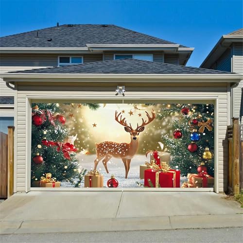 Chickwin Weihnachten Urlaub Garagentor Banner Abdeckung, Große Größe Xmas Frohe Weihnachten Dekorationen Klassiker für Happy New Year Outdoor Hintergrund rot (Ren,150x200cm) von Chickwin