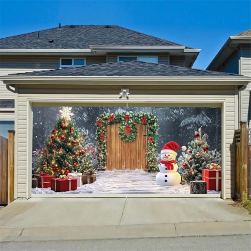 Chickwin Weihnachten Urlaub Garagentor Banner Abdeckung, Große Größe Xmas Frohe Weihnachten Dekorationen Klassiker für Happy New Year Outdoor Hintergrund rot (Weihnachtsbaum,150x200cm) von Chickwin