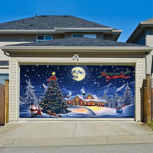 Chickwin Weihnachten Urlaub Garagentor Banner Abdeckung, Große Größe Xmas Frohe Weihnachten Dekorationen Klassiker für Happy New Year Outdoor Hintergrund rot (Weißer Schnee,150x200cm) von Chickwin