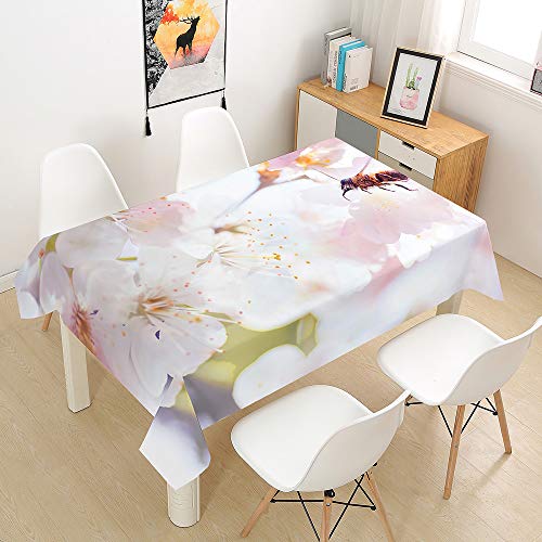 Chickw1 Rechteckig Tischdecke Abwaschbar Wasserdicht aus Polyester Lotuseffekt Pflegeleicht Blume Pflanze Biene Bedruckte Tischtuch für Home Küche Garten (Kirschblüten,60x60cm) von Chickwing