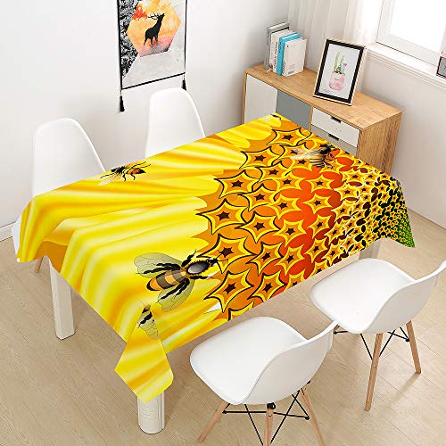 Chickw1 Rechteckig Tischdecke Abwaschbar Wasserdicht aus Polyester Lotuseffekt Pflegeleicht Blume Pflanze Biene Bedruckte Tischtuch für Home Küche Garten (Sonnenblume 1,90x90cm) von Chickwing