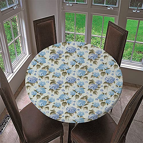 Chickw1 Runde Tischdecke Wasserdicht Abwaschbar mit Elastische Kante, 3D Elegant Blumig Bedruckte Tischschoner, Tischtuch aus Polyester für Küche, Restaurant, Garten (Hortensie,100cm) von Chickwing