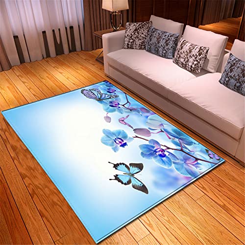 Chickw1 Teppich Wohnzimmer Kurzflor Teppiches 3D Blumen Muster, Weiche Flanell Teppich Antirutschunterlage Krabbelmatte für Kinderzimmer Schlafzimmer Outdoor (Blauer Schmetterling,60x90cm) von Chickwing