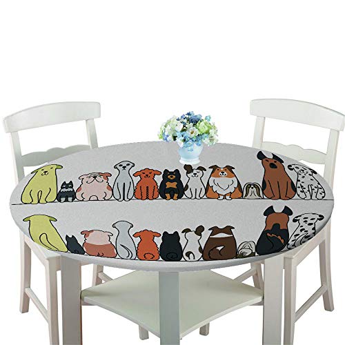 Chickw1 Tischdecke Runde Wasserdicht Abwaschbar 3D Cartoon Tiere Bedruckte Tischschoner Elastische Kante, Tischtuch aus Polyester für Küche, Esszimmer, Garten, Balkon, Camping (Hund,90cm) von Chickwing