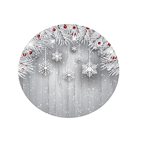 Chickw1 Tischdecke Weihnachten Runde Wasserdicht Abwaschbar Tischschoner Elastische Kante, 3D Weihnachtskugel Tischtuch aus Polyester für Küche, Esszimmer, Garten, Balkon (Silber,100cm) von Chickwing