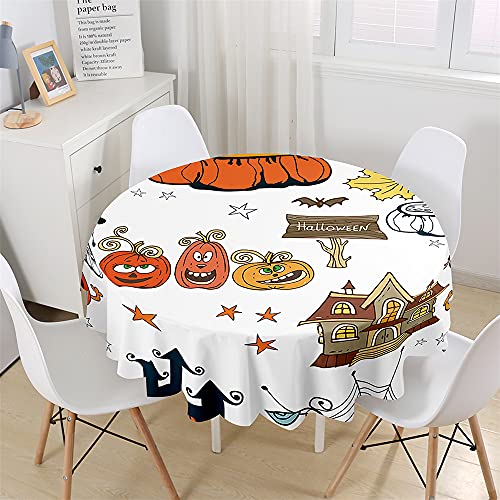 Chickw1 Wasserdicht Runde Tischdecke 3D Halloween Nacht Kürbis Schloss Bedruckte Tischdecke, Abwaschbar Tischtuch, Tischdekoration Benutzt für Küche, Esszimmer, Garten (Halloween,150cm) von Chickwing