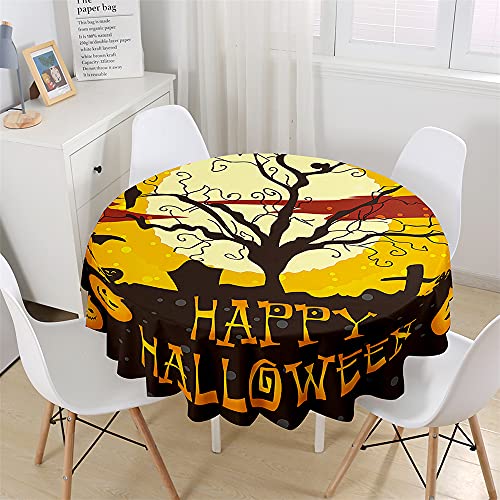 Chickw1 Wasserdicht Runde Tischdecke 3D Halloween Nacht Kürbis Schloss Bedruckte Tischdecke, Abwaschbar Tischtuch, Tischdekoration Benutzt für Küche, Esszimmer, Garten (Vollmond B,150cm) von Chickwing