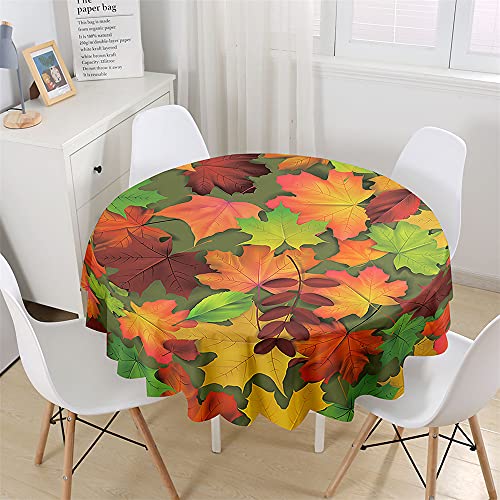 Chickw1 Wasserdicht Runde Tischdecke 3D Herbst Blätter Muster Bedruckte Tischdecke, Abwaschbar Tischtuch, Tischdekoration Benutzt für Küche, Esszimmer, Garten (Ahornblatt A,120cm) von Chickwing