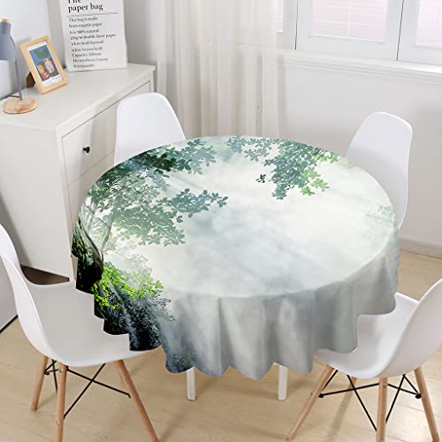 Chickw1 Wasserdicht Runde Tischdecke 3D Stiller Wald Grüne Pflanzen Tischdecke, Abwaschbar Polyester Tischtuch, Tischdekoration Benutzt für Küche, Esszimmer, Garten (Stil D,150cm) von Chickwing