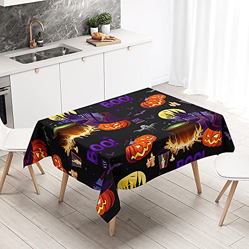 Chickw1 Wasserdicht Tischdecke Rechteckig 3D Halloween-Kürbis Drucken Tischtuch für Home Küche Garten, Mehrzweck Abwaschbar aus Polyester Tischdecke (Horrorschloss,140x140cm) von Chickwing