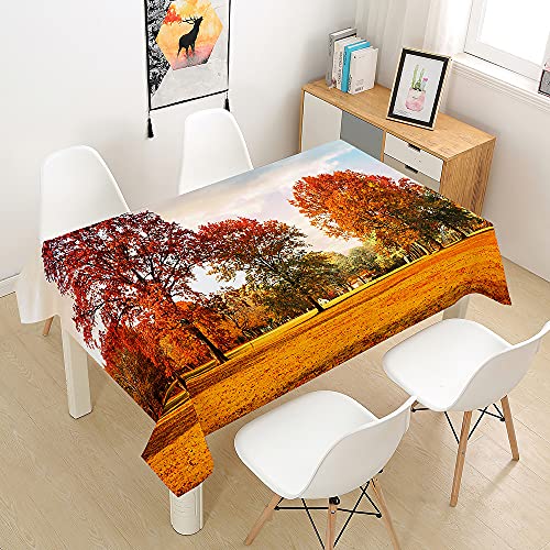 Chickw1 Wasserdicht Tischdecke Rechteckig 3D Herbst Ahorn Wald Drucken Tischtuch für Home Küche Garten, Mehrzweck Abwaschbar aus Polyester Lotuseffekt Tischdecke (C,140x180cm) von Chickwing