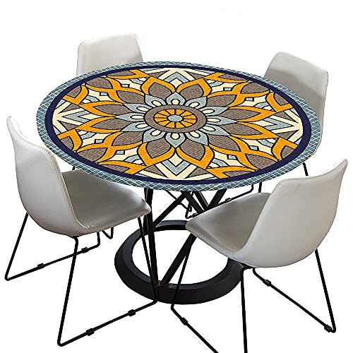 Chickw1 Tischdecke Runde Elastische Kante Wasserdicht Abwaschbar Retro Mandala Stil Tischschoner, Tischtuch aus Polyester für Küche, Esszimmer, Garten, Balkon (Böhmischer Stil,180cm) von Chickwing