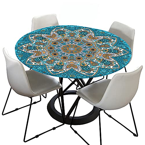 Chickw1 Tischdecke Runde Elastische Kante Wasserdicht Abwaschbar Retro Mandala Stil Tischschoner, Tischtuch aus Polyester für Küche, Esszimmer, Garten, Balkon (Ozeanstil,100cm) von Chickwing