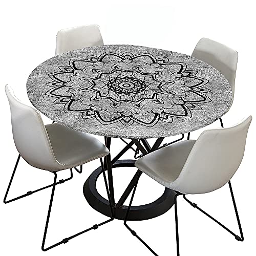 Chickw1 Tischdecke Runde Elastische Kante Wasserdicht Abwaschbar Retro Mandala Stil Tischschoner, Tischtuch aus Polyester für Küche, Esszimmer, Garten, Balkon (hellgrau,120cm) von Chickwing