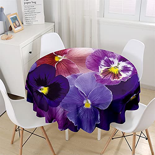 Chickw1 Wasserdicht Runde Tischdecke 3D Blumen Pflanzen Muster Bedruckte Tischdecke, Abwaschbar Tischtuch, Tischdekoration Benutzt für Küche, Esszimmer, Garten (150cm,Violett) von Chickwing