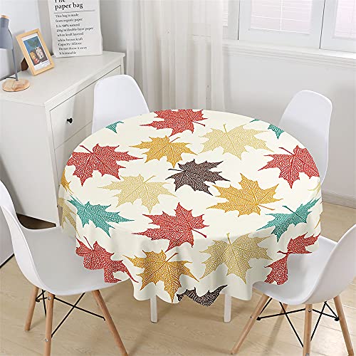 Chickw1 Wasserdicht Runde Tischdecke 3D Herbst Blätter Muster Bedruckte Tischdecke, Abwaschbar Tischtuch, Tischdekoration Benutzt für Küche, Esszimmer, Garten (Ahornblatt C,150cm) von Chickwing