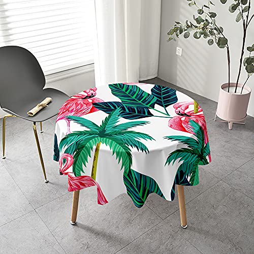 Tischdecke Outdoor Rund, Chickw1 3D Tropischer Flamingo Bedruckte Abwaschbar Tischschoner Fleckschutz Abwischbar Rund Tischdecken für Küche, Esszimmer, Garten, Camping (Kokosnussbaum,90cm) von Chickwing