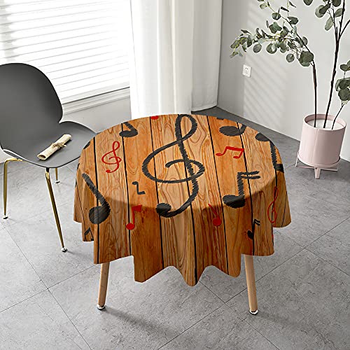 Tischdecke Outdoor Rund, Chickw1 3D Personalisierte Musik Bedruckte Abwaschbar Tischschoner Fleckschutz Abwischbar Rund Tischdecken für Küche, Esszimmer, Garten, Camping (Holzmaserung,100cm) von Chickwing