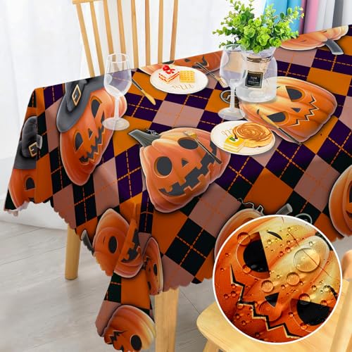 Halloween Tischdecke Abwaschbar Rechteckig Kürbis Geist Gartentischdecke Fleckschutz Wasserdicht Tischtuch Pflegeleicht Outdoor Tischdecken für Küche, Esstisch, Party, Abendessen 110x140cm von Chicnix